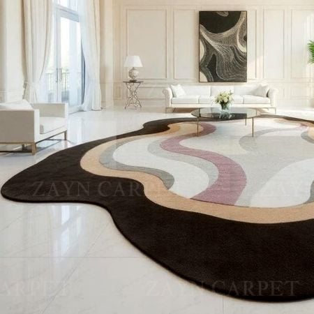 Handcrafted Neutral Wavy Abstract Modern Living Rug